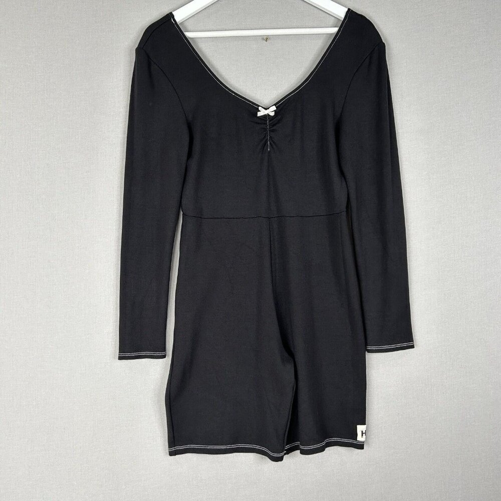 Hot Lava‎ Womens Romper Extra Large Black Baby Dancer Contrast Stitch Bow Boho